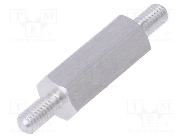 Screwed spacer sleeve; 15mm; Ext.thread: M3; hexagonal; aluminium