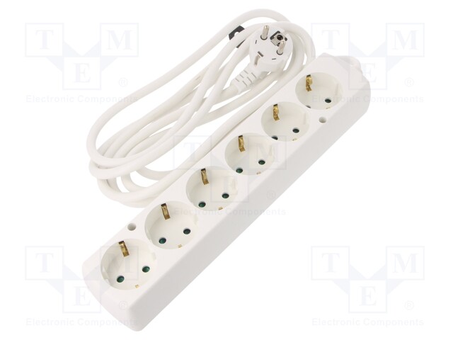 Extension lead; Schuko; Sockets: 6; white; 3x1,5mm2; 3m; 16A