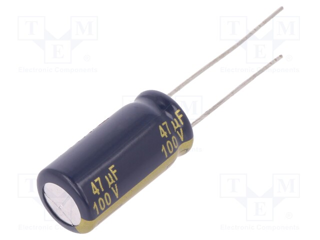 Capacitor: electrolytic; low impedance; THT; 47uF; 100VDC; ±20%