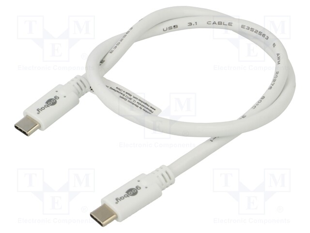 Cable; USB 3.2; USB C plug,both sides; 0.5m; white; 5Gbps; 60W