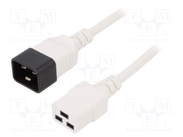 Cable; IEC C19 female,IEC C20 male; 1m; white; PVC; 3G1,5mm2; 16A