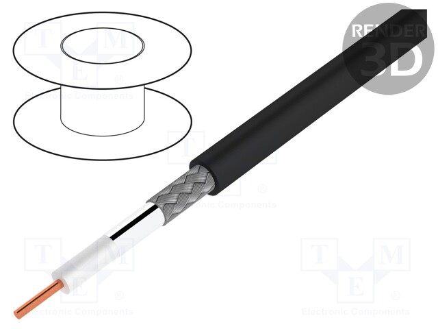 Wire: coaxial; CNT-300; solid; Cu; PE; black; Ø7.62mm