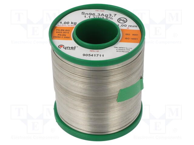 Soldering wire; Sn96,3Ag3,7; 1mm; 1kg; lead free; Package: reel