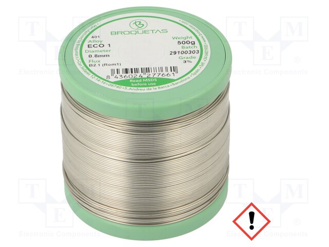 Soldering wire; Sn99,3Cu0,7; 0.8mm; 0.5kg; lead free; 220°C