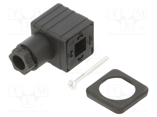 Plug for coil; PIN: 4; black; 0÷230V; IP65; A: 27mm; B: 28mm; C: 27mm