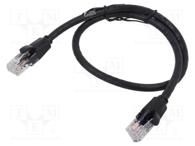 Patch cord; U/UTP; 6; stranded; CCA; PVC; black; 0.5m; 26AWG