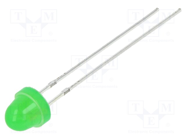 LED; 5mm; green; 750÷1120mcd; 100°; 20mA; 2.8÷3.6V; Front: convex