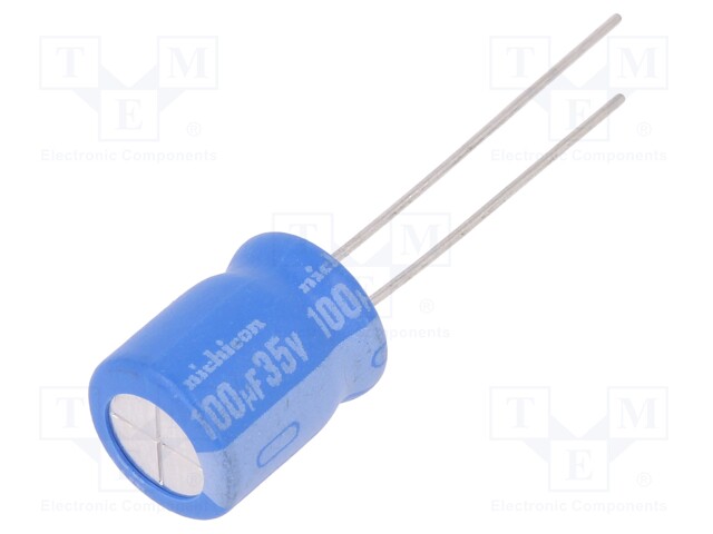 Capacitor: electrolytic; THT; 100uF; 35VDC; Ø10x12.5mm; Pitch: 5mm