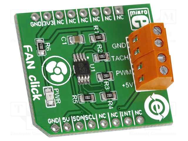 Click board; fan controller; I2C; EMC2301; 3.3/5VDC