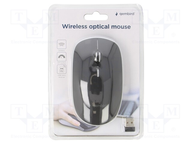 Optical mouse; black; USB A; wireless; No.of butt: 4; 10m