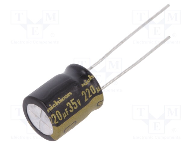 Capacitor: electrolytic; THT; 220uF; 35VDC; Ø10x12.5mm; Pitch: 5mm