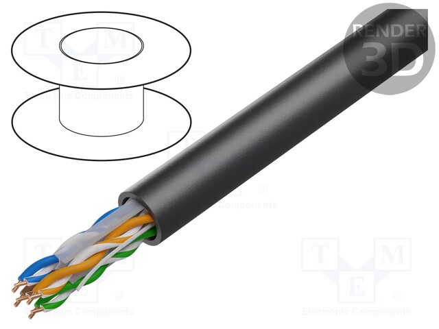 Wire; U/UTP; 6a; solid; Cu; 4x2x23AWG; LSZH; black; 305m; 300V