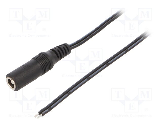 Cable; wires,DC 5,5/2,1 socket; straight; 0.5mm2; black; 1.5m