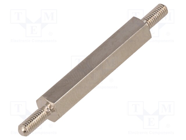 Screwed spacer sleeve; 30mm; Ext.thread: M3; hexagonal; brass