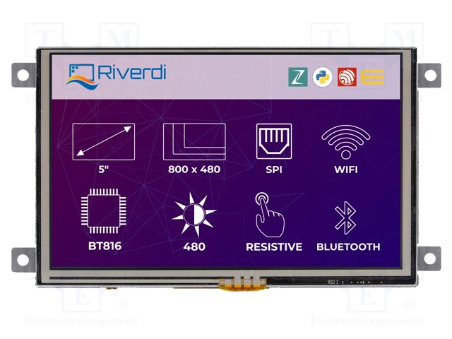 Display: LCD; graphical; 800x480; 137.5x76.6x17.5mm; 5"; LED; 5VDC