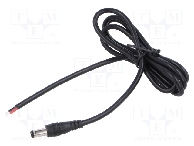 Cable; 2x0.5mm2; DC 5,5/2,1 plug; straight; black; 1m; -20÷80°C