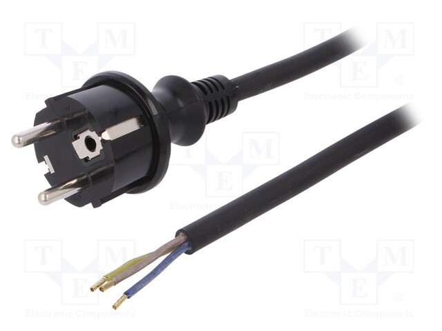 Cable; SCHUKO plug,CEE 7/7 (E/F) plug,wires; 3m; black; rubber