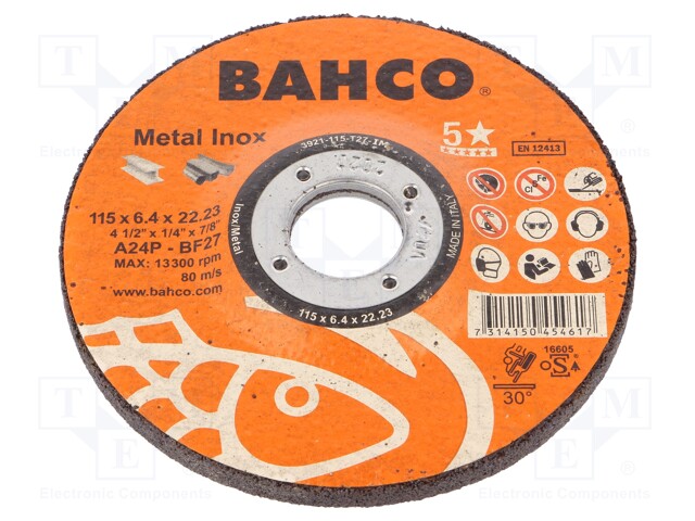 Grinding wheel; Ø: 115mm; Øhole: 22.23mm; Disc thick: 6.4mm