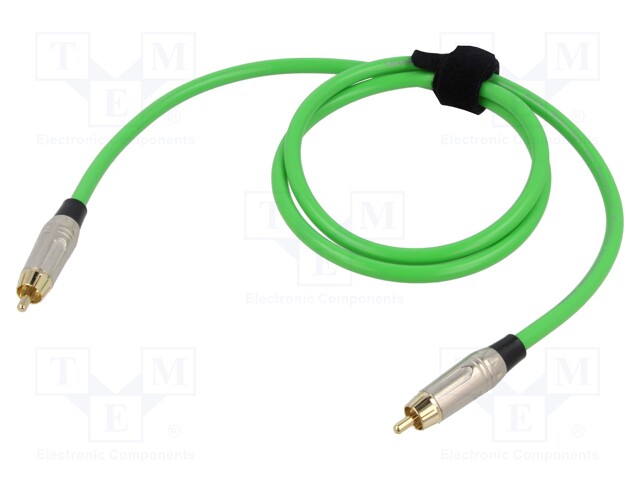 Cable; RCA plug,both sides; 1m; Plating: gold-plated; green