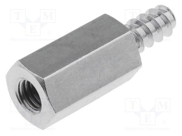 Screwed spacer sleeve; Int.thread: M2,5; 15mm; Ext.thread: ST2,2