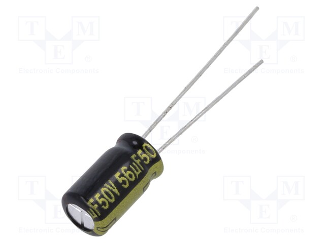 Electrolytic Capacitor, 56 µF, 50 V, FM Series, ± 20%, Radial Leaded, 2000 hours @ 105°C