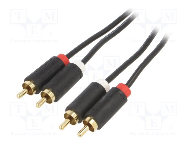 Cable; RCA plug x2,both sides; 0.5m; Plating: gold-plated; black