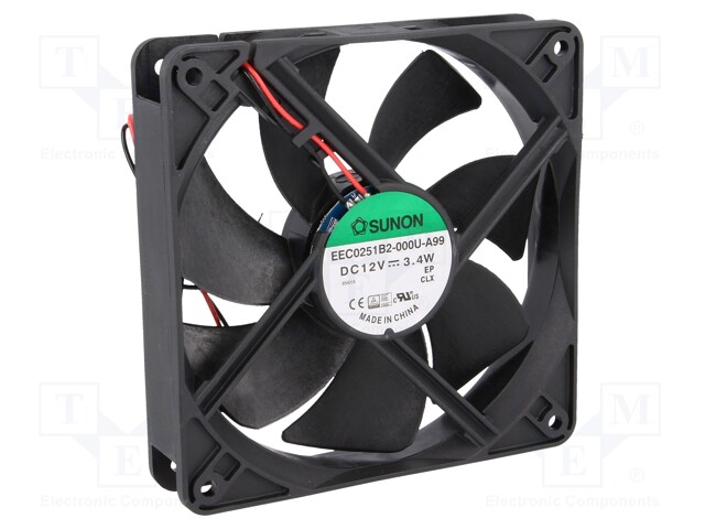 Fan: DC; axial; 12VDC; 120x120x25mm; 158m3/h; 40.5dBA; ball bearing