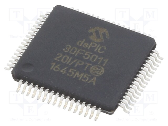 DsPIC microcontroller; SRAM: 4.096kB; Memory: 66kB; TQFP64; 0.5mm