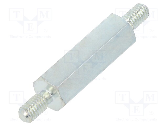 Screwed spacer sleeve; 18mm; Ext.thread: M3; hexagonal; steel