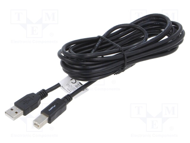 Cable; USB 2.0; USB A plug,USB B plug; gold-plated; 3m; black; box