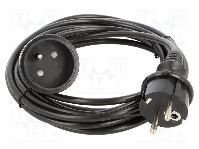 Extension lead; Sockets: 1; PVC; black; 3x1mm2; 5m; 10A; STANDARD