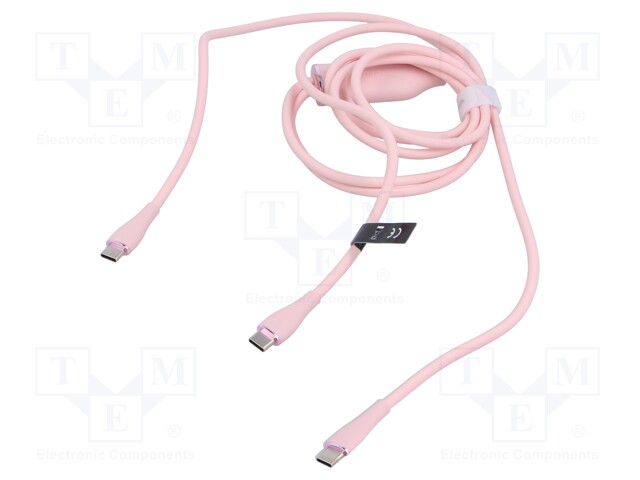 Cable; USB C plug,USB C plug x2; nickel plated; 1.5m; pink; 100W