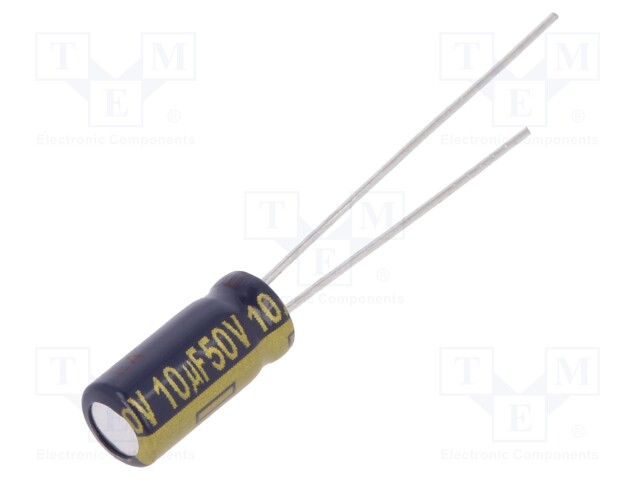 Capacitor: electrolytic; low impedance; THT; 10uF; 50VDC; Ø5x11mm