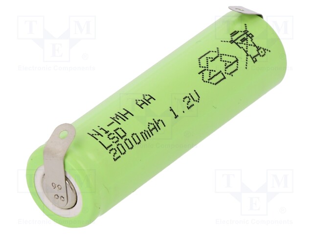 Re-battery: Ni-MH; AA; 1.2V; 2000mAh; Leads: soldering lugs