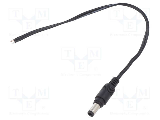 Cable; wires,DC 5,5/2,5 plug; straight; 0.5mm2; black; 0.25m