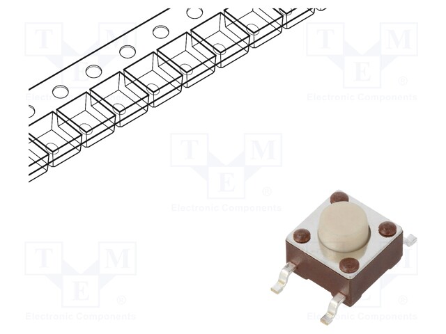 Microswitch TACT; SPST-NO; Pos: 2; 0.05A/50VDC; SMT; 2.55N; 6x6x4mm