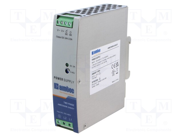 Power supply: switched-mode; for DIN rail; 60W; 24VDC; 2.5A; 4.7kV