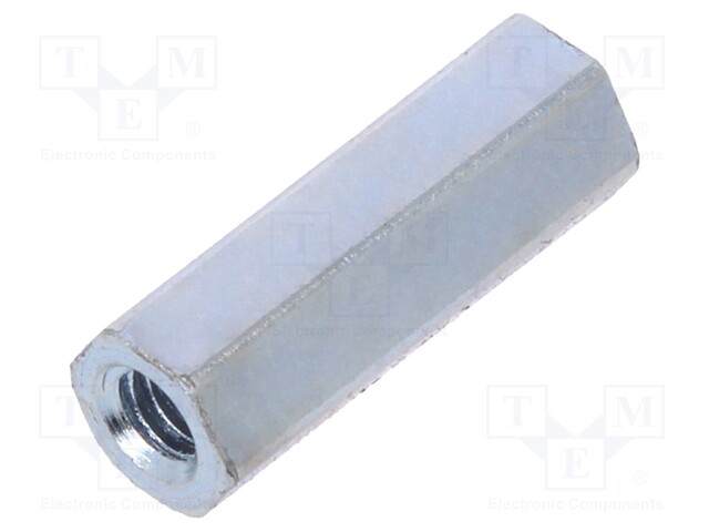 Screwed spacer sleeve; Int.thread: M2,5; 12mm; hexagonal; steel