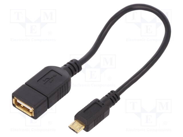 Cable; OTG,USB 2.0; USB A socket,USB B micro plug; gold-plated