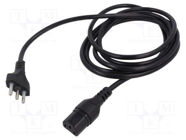 Cable; CEI 23-50 (L) plug,IEC C13 female; PVC; 2.5m; black; 6A