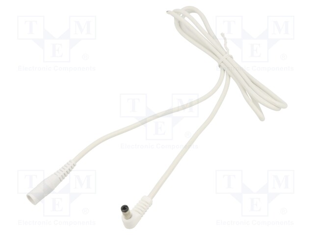 Cable; DC 5,5/2,5 plug,DC 5,5/2,5 socket; angled; 1mm2; white