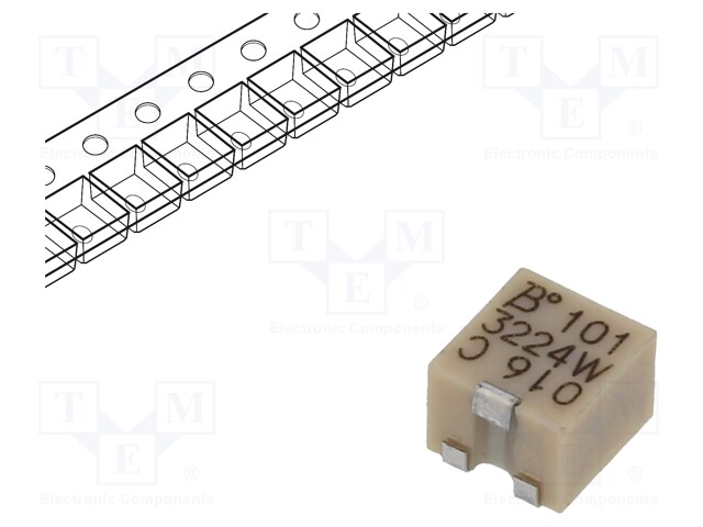 Trimpot, Multi Turn, Cermet, Top Adjust, 100 ohm, Surface Mount, 12 Turns