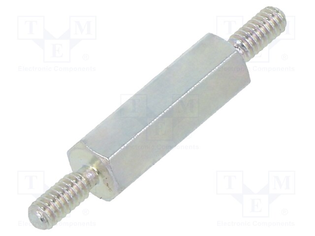 Screwed spacer sleeve; 12mm; Ext.thread: M2; hexagonal; steel