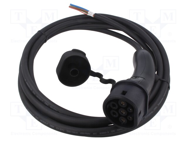 Cable: eMobility; 250V; wires,Type 2; IP54; 5m; 32A; single-phase
