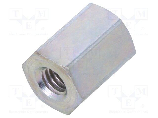 Screwed spacer sleeve; Int.thread: M3; 8mm; hexagonal; steel; zinc