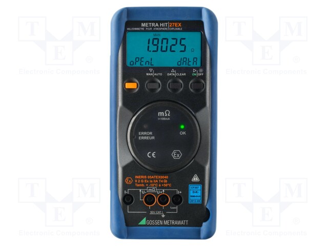 Milli-ohm meter; LCD 3,75 digit; 30mΩ,300mΩ,3Ω,30Ω; Resol: 10uΩ