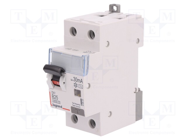 RCBO breaker; Inom: 25A; Ires: 30mA; Max surge current: 250A; 400V