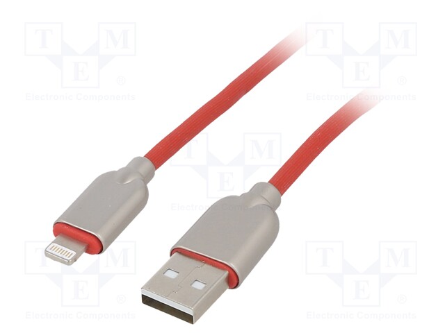 Cable; USB 2.0; Apple Lightning plug,USB A plug; 1m; red; 480Mbps