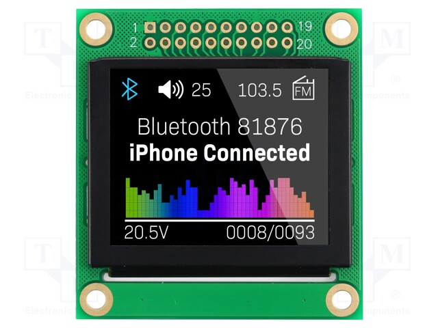 Display: OLED; graphical; 1.8"; 160x128; Dim: 48x52x5.1mm; RGB