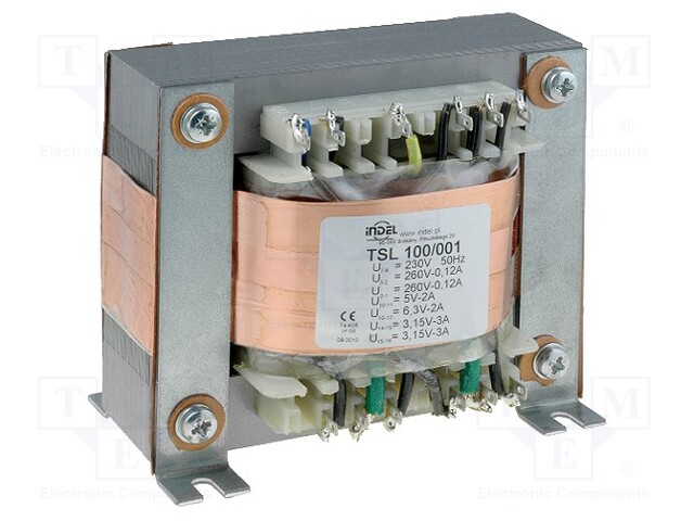 Transformer: mains; 230VAC; 260V; 260V; 3.15V; 3.15V; 5V; 6.3V; 0.12A